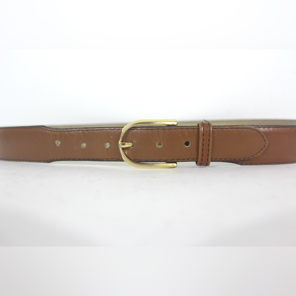 Skinny Caramel Brown Leather Belt with Gold Metal Buckle Made in Canada